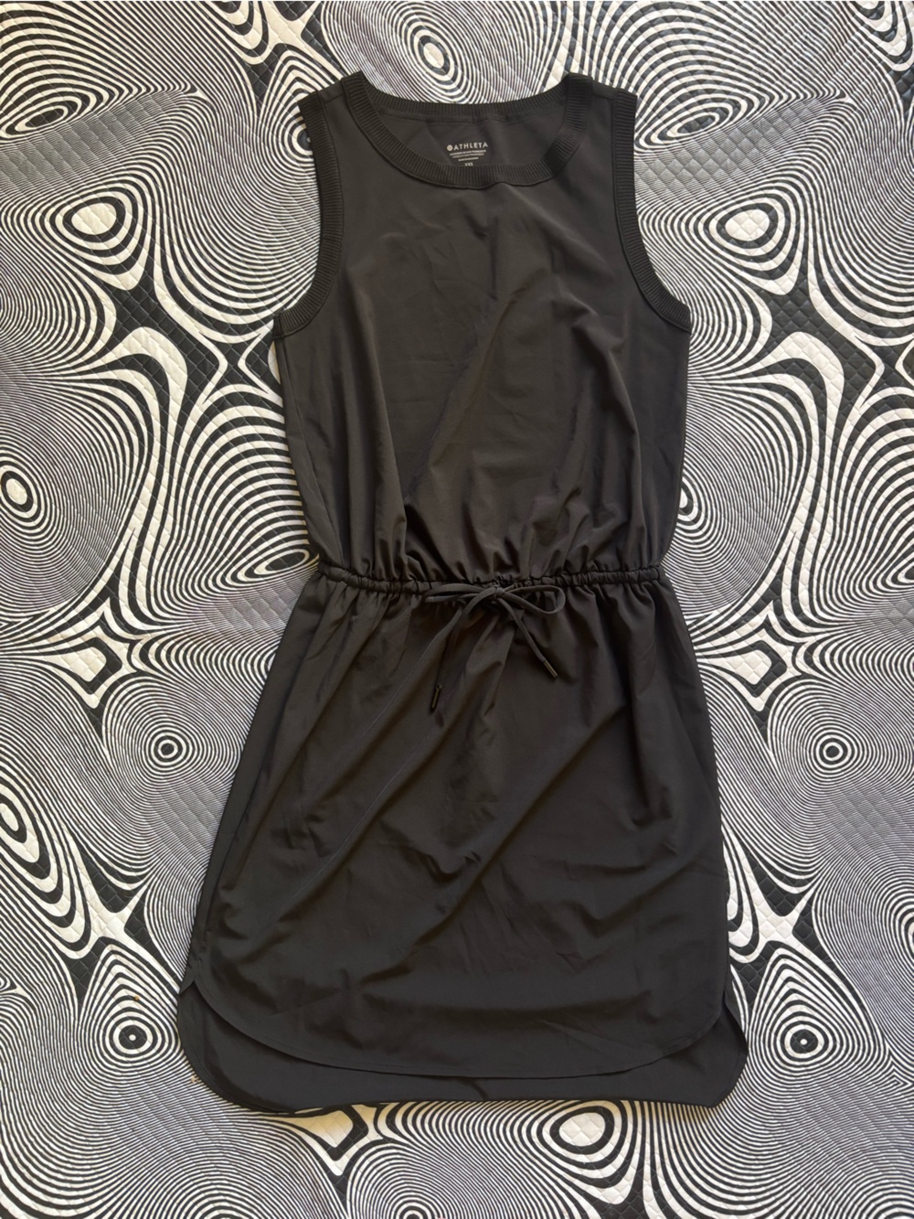 Athleta Black Sleeveless Drawstring Mini Dress